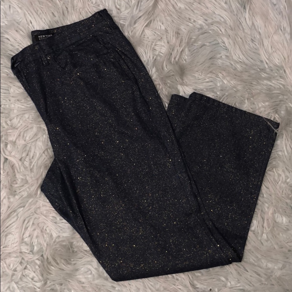 New York & Company Blue and Gold Straight Leg Jeans